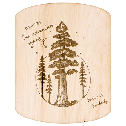 The Adventure Begins Sequoia Forest Personalized Hardwood Cutting Board - Get Deerty