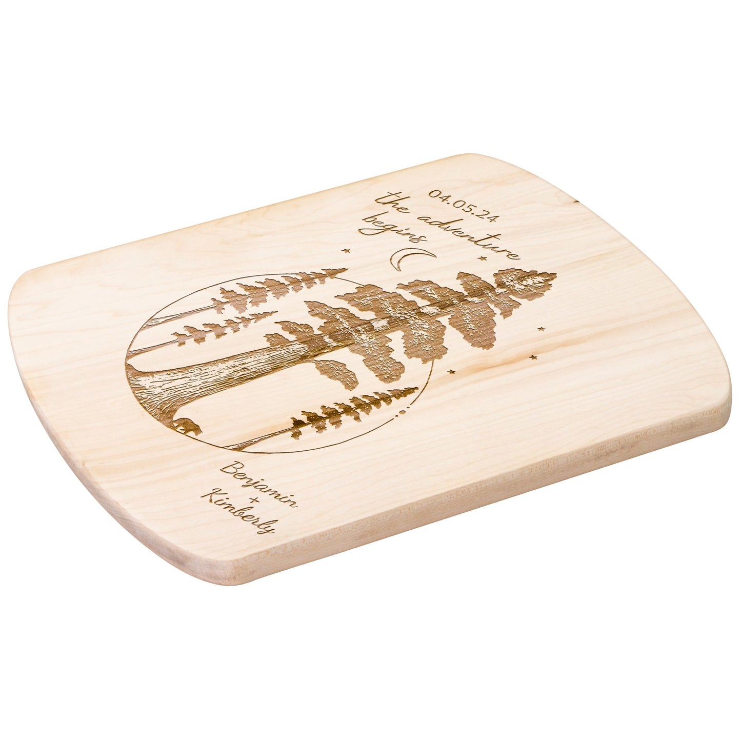 The Adventure Begins Sequoia Forest Personalized Hardwood Cutting Board - Get Deerty