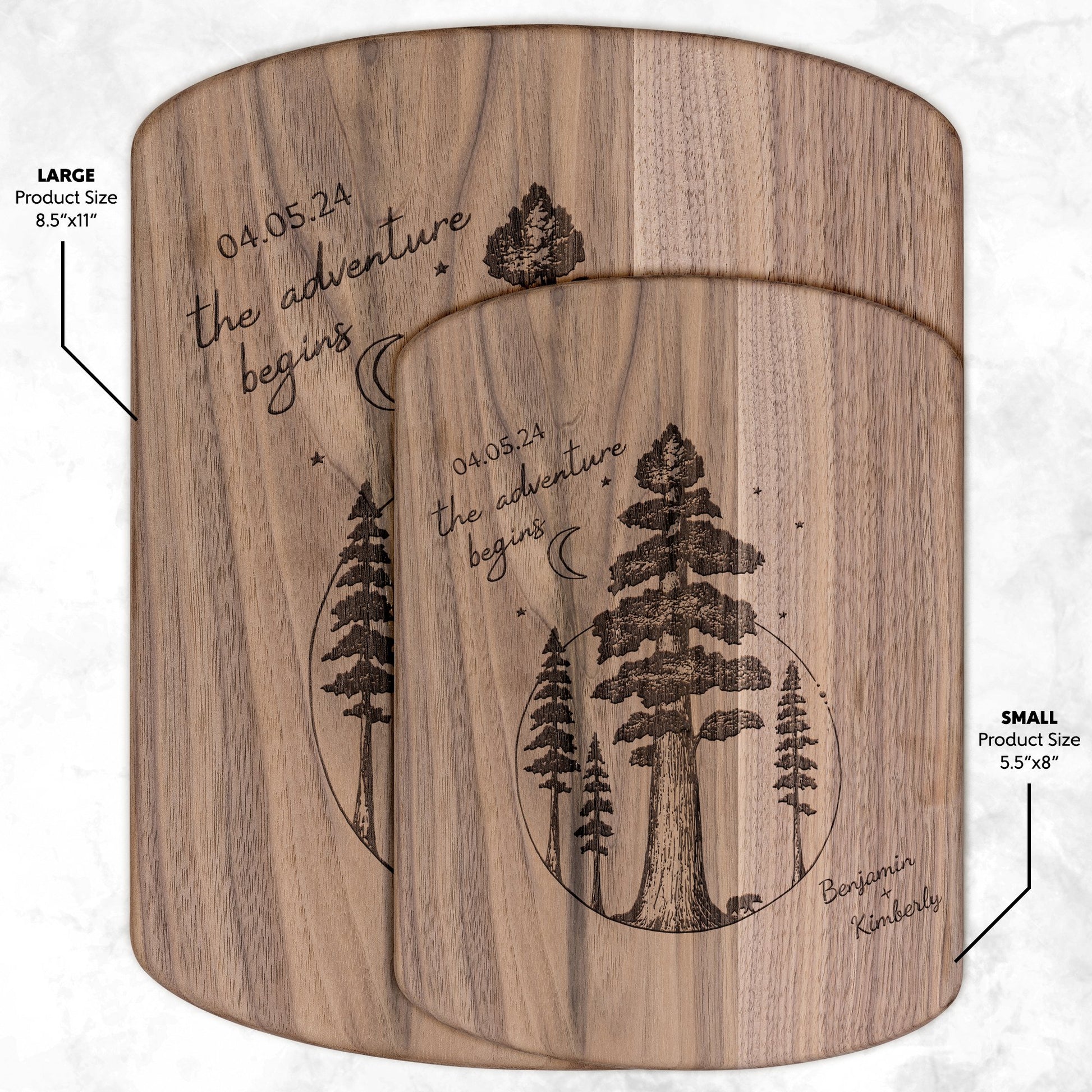 The Adventure Begins Sequoia Forest Personalized Hardwood Cutting Board - Get Deerty