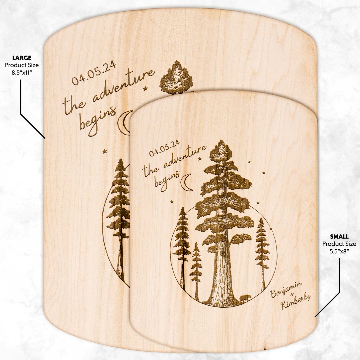 The Adventure Begins Sequoia Forest Personalized Hardwood Cutting Board - Get Deerty