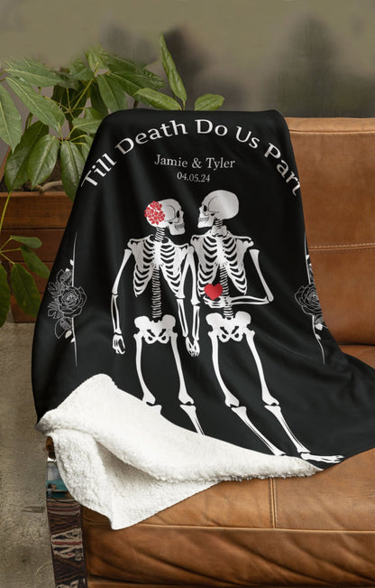 Till Death Do Us Part Personalized Sherpa Fleece Blanket Goth Couples Anniversary Gift or Wedding Gift, halloween wedding - Get Deerty