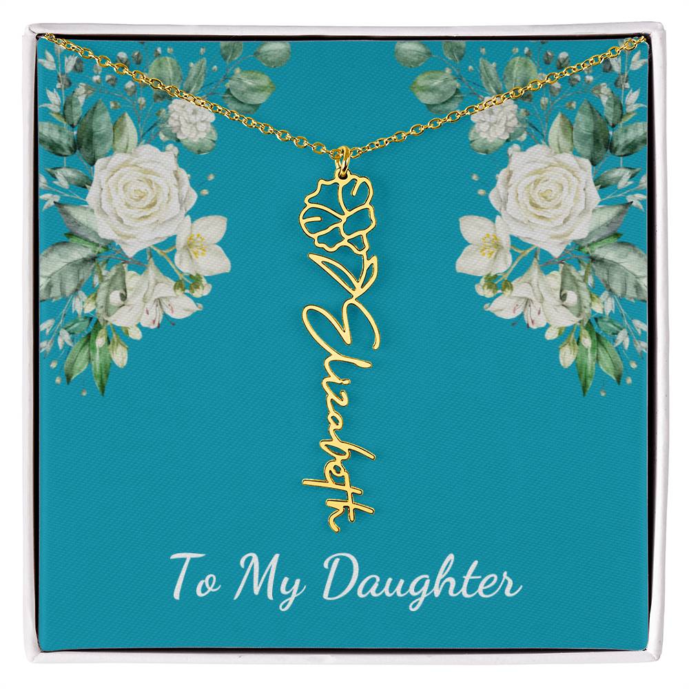 To My Daughter Personalized Birth Flower Necklace - Customize with Birth Month Flower and Name - Teal with White Roses - Get Deerty