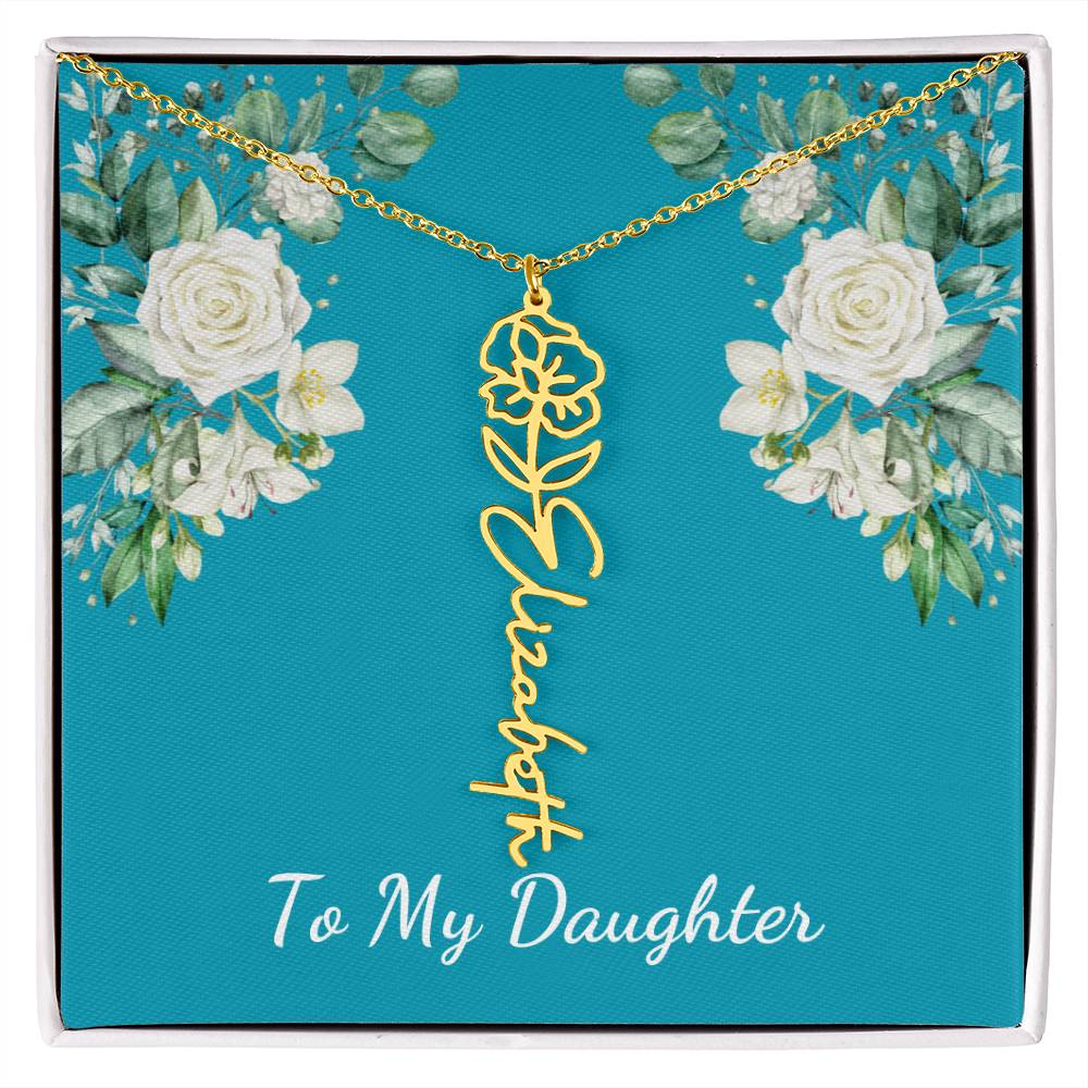 To My Daughter Personalized Birth Flower Necklace - Customize with Birth Month Flower and Name - Teal with White Roses - Get Deerty