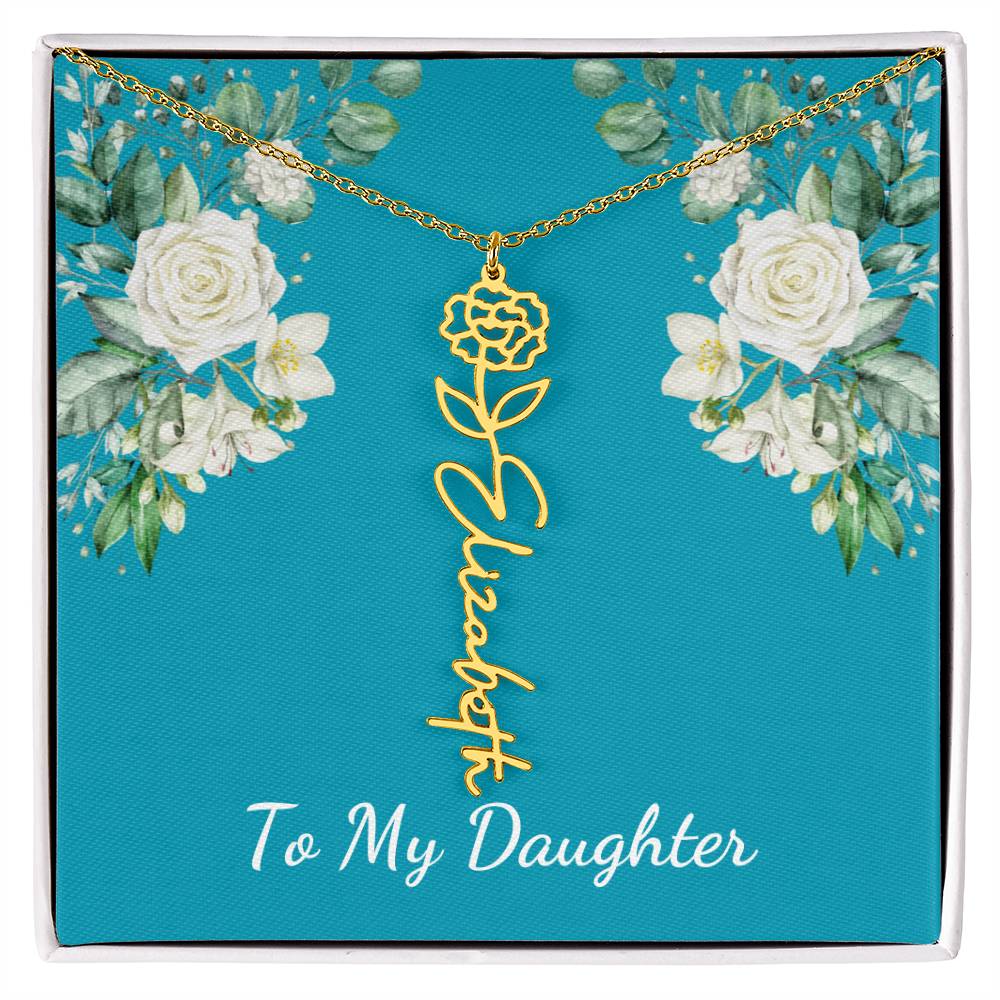 To My Daughter Personalized Birth Flower Necklace - Customize with Birth Month Flower and Name - Teal with White Roses - Get Deerty