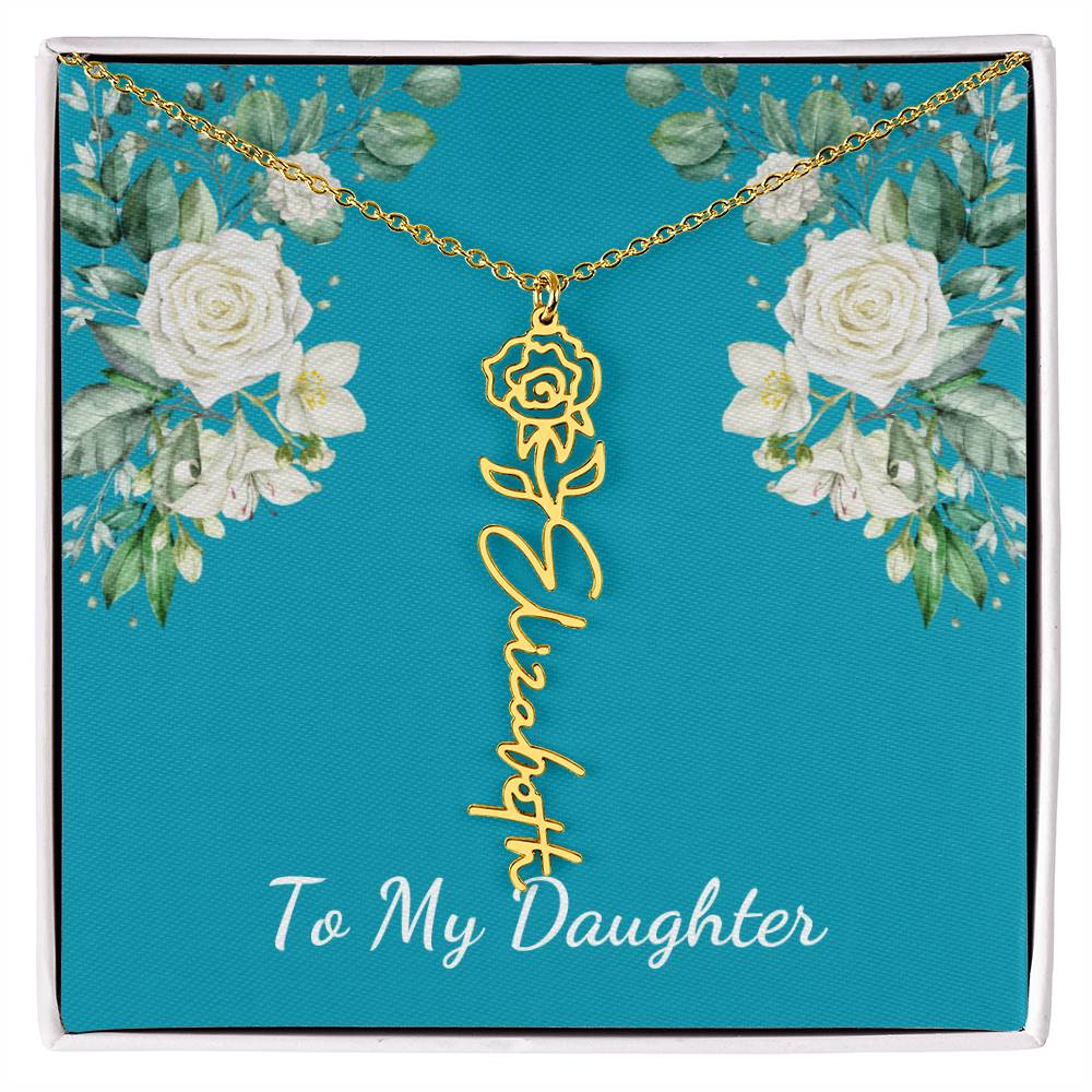 To My Daughter Personalized Birth Flower Necklace - Customize with Birth Month Flower and Name - Teal with White Roses - Get Deerty