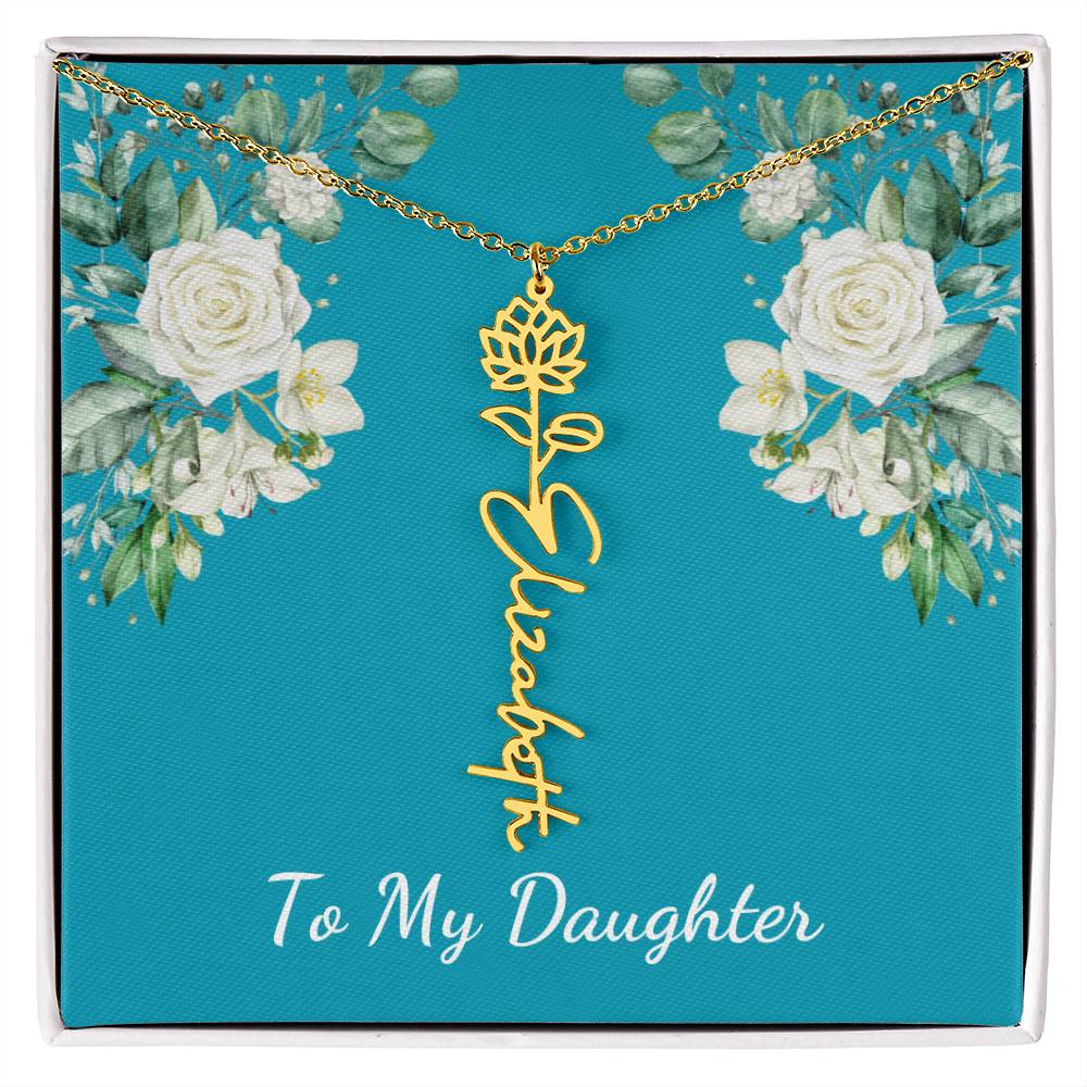 To My Daughter Personalized Birth Flower Necklace - Customize with Birth Month Flower and Name - Teal with White Roses - Get Deerty