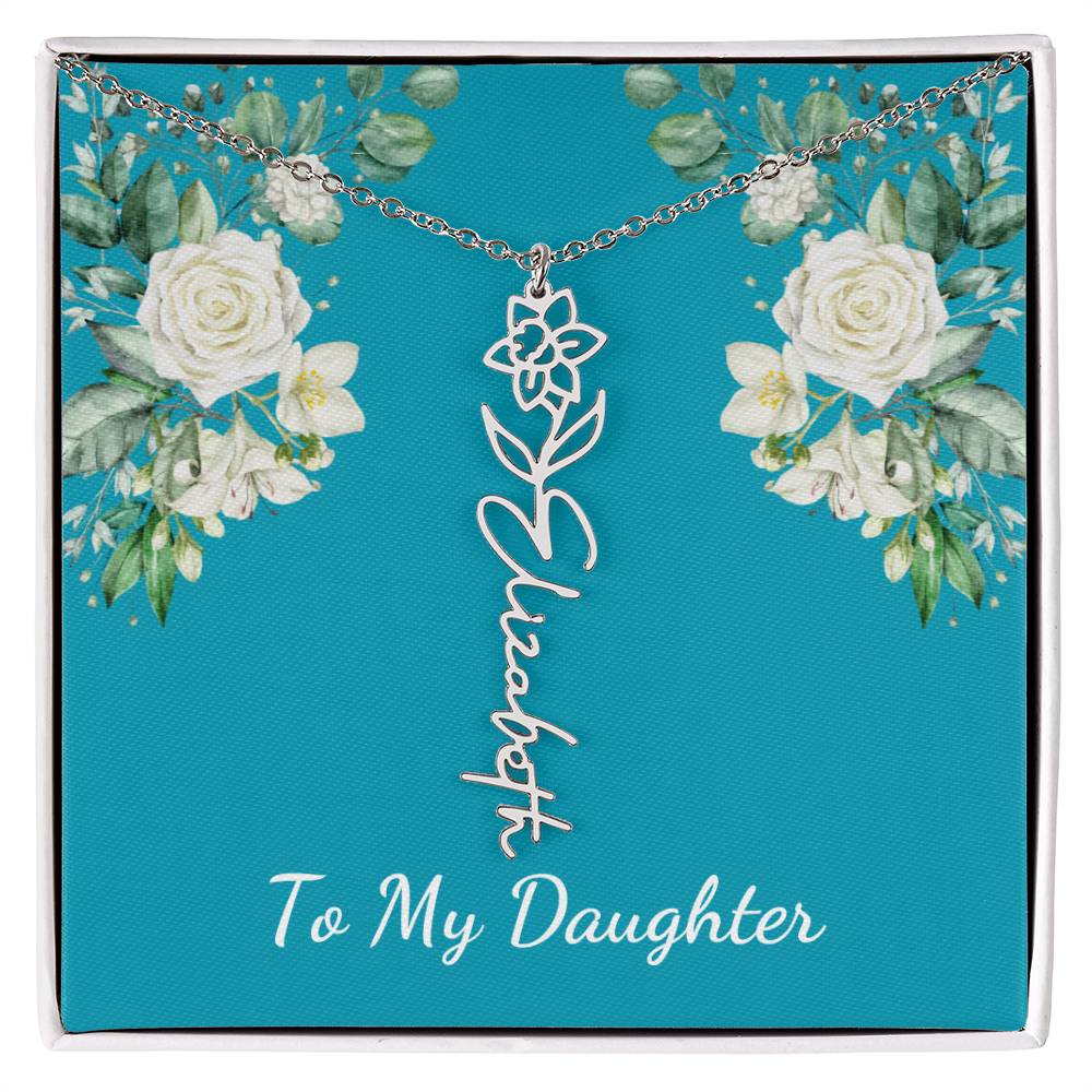 To My Daughter Personalized Birth Flower Necklace - Customize with Birth Month Flower and Name - Teal with White Roses - Get Deerty