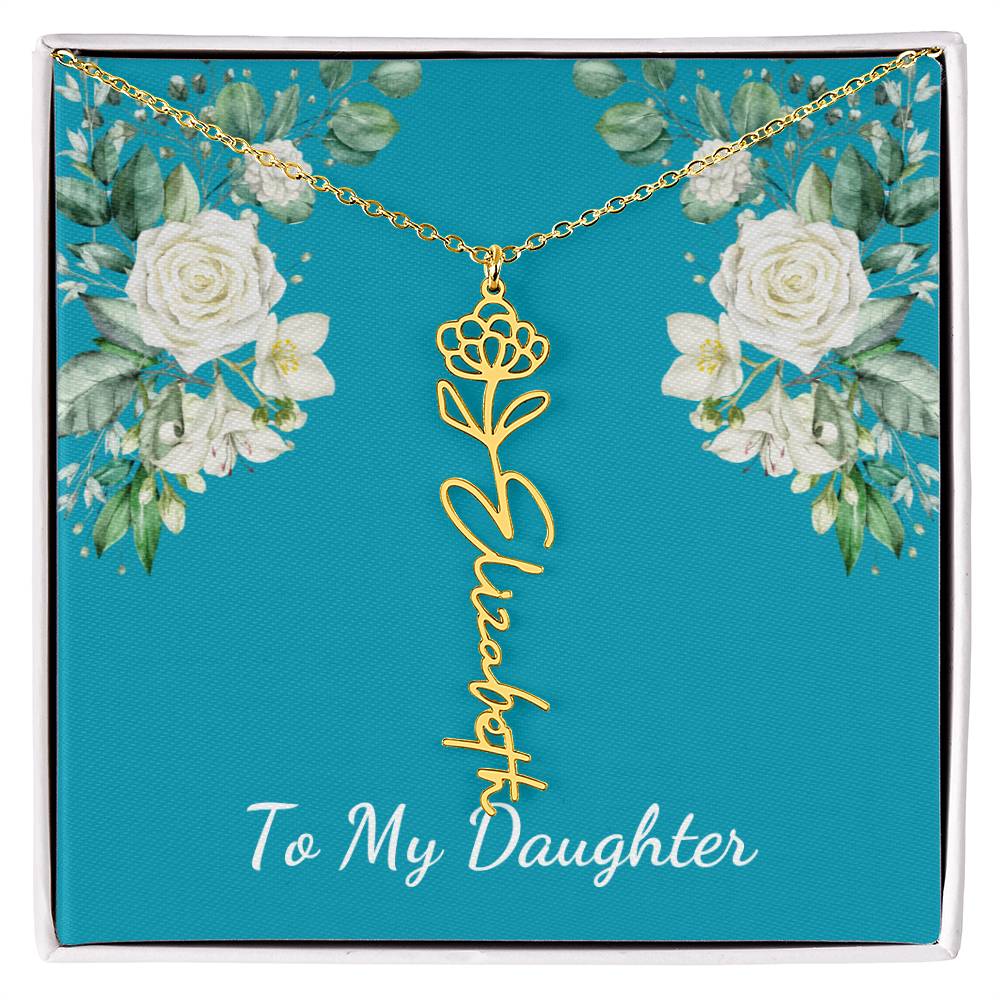 To My Daughter Personalized Birth Flower Necklace - Customize with Birth Month Flower and Name - Teal with White Roses - Get Deerty