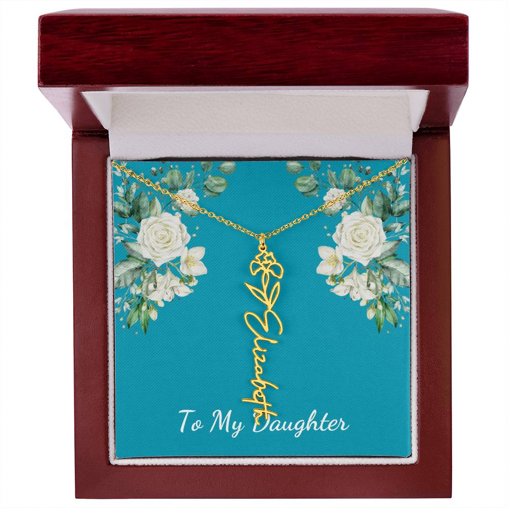 To My Daughter Personalized Birth Flower Necklace - Customize with Birth Month Flower and Name - Teal with White Roses - Get Deerty