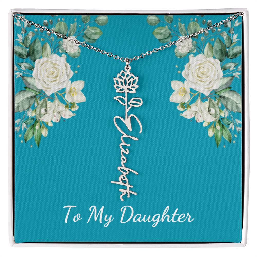 To My Daughter Personalized Birth Flower Necklace - Customize with Birth Month Flower and Name - Teal with White Roses - Get Deerty