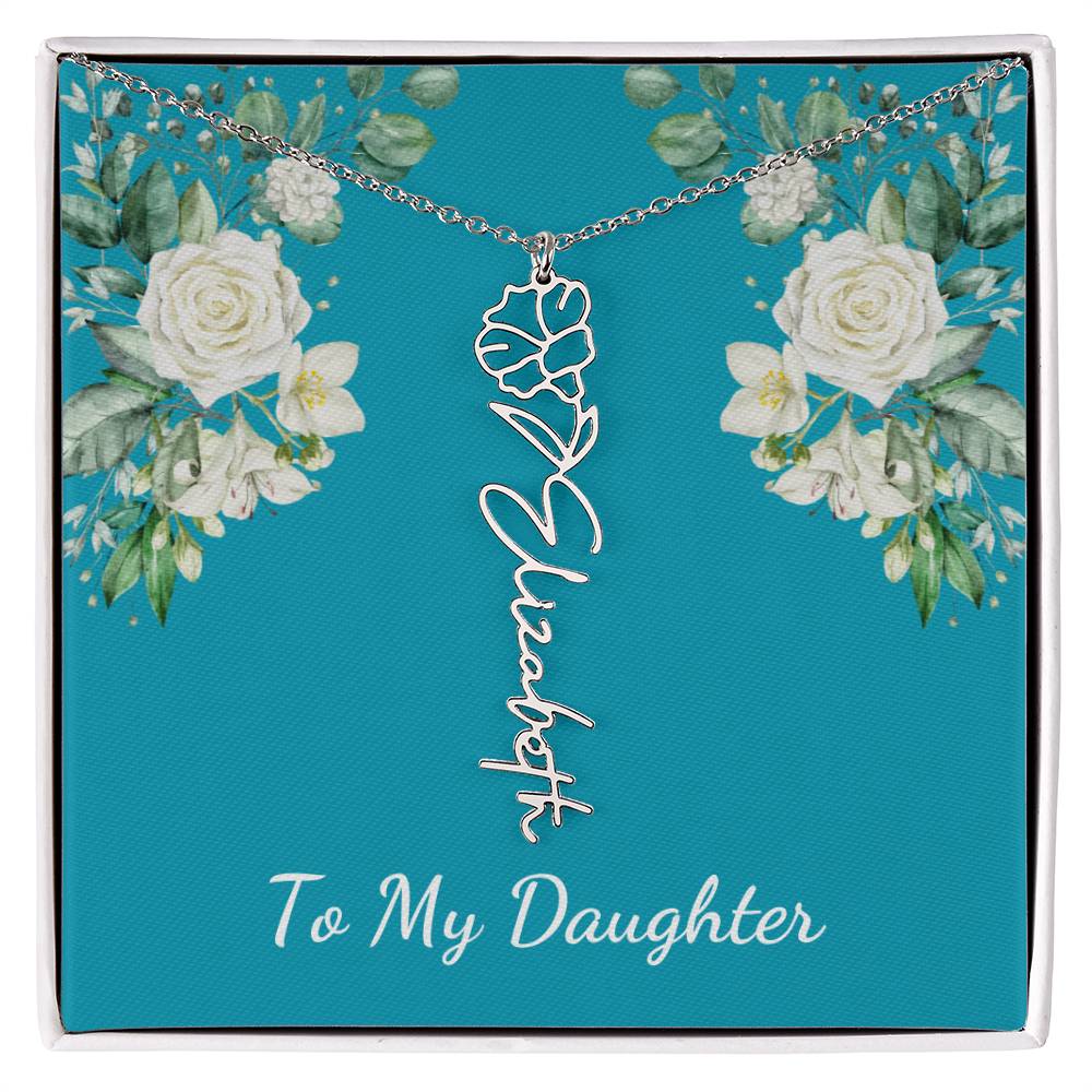 To My Daughter Personalized Birth Flower Necklace - Customize with Birth Month Flower and Name - Teal with White Roses - Get Deerty