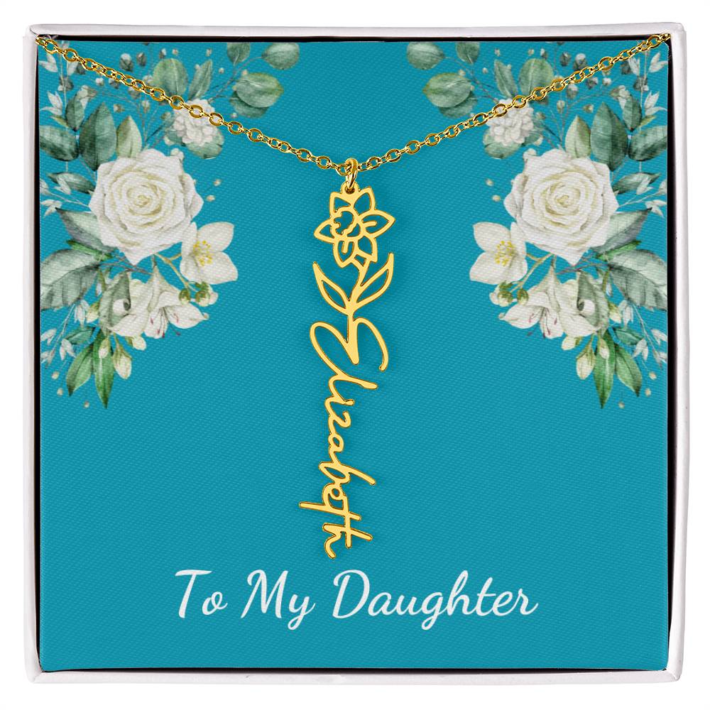 To My Daughter Personalized Birth Flower Necklace - Customize with Birth Month Flower and Name - Teal with White Roses - Get Deerty