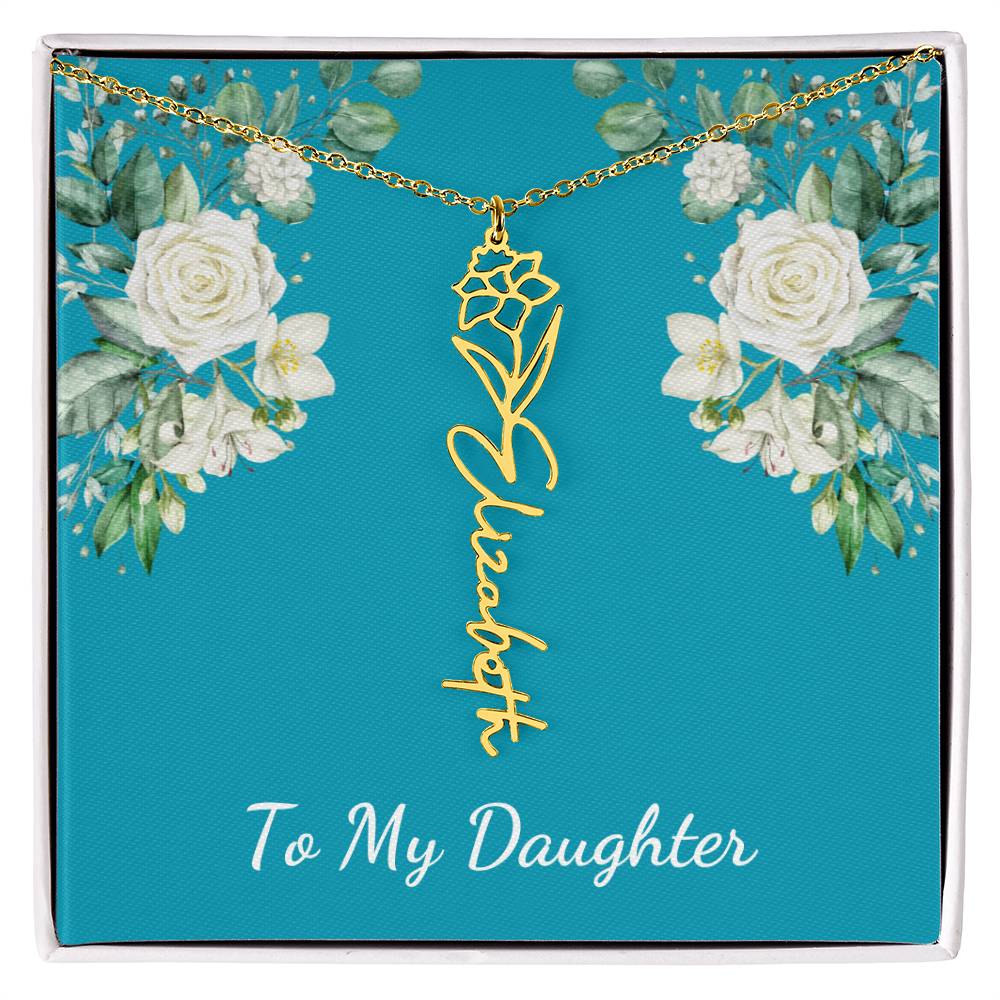 To My Daughter Personalized Birth Flower Necklace - Customize with Birth Month Flower and Name - Teal with White Roses - Get Deerty