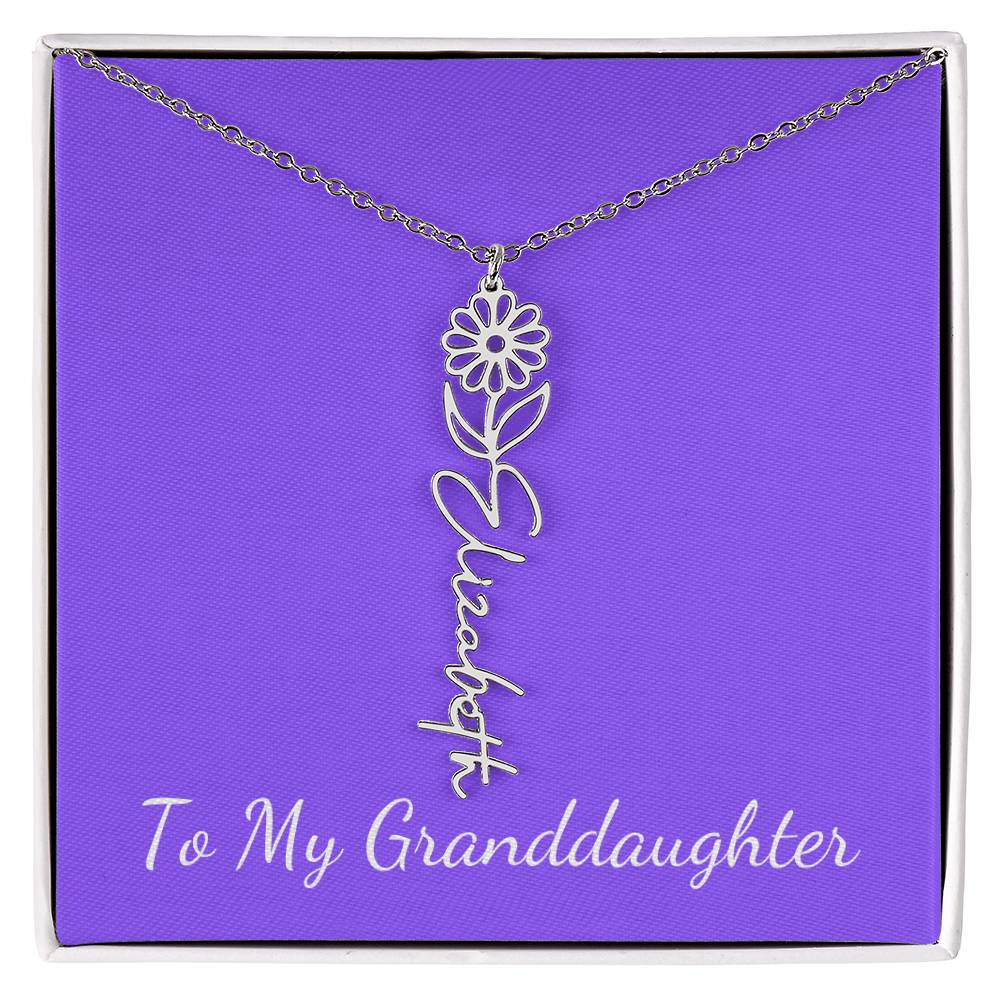 To My Granddaughter Necklace, Personalize with Name and Birth Month Flower, Purple - Get Deerty