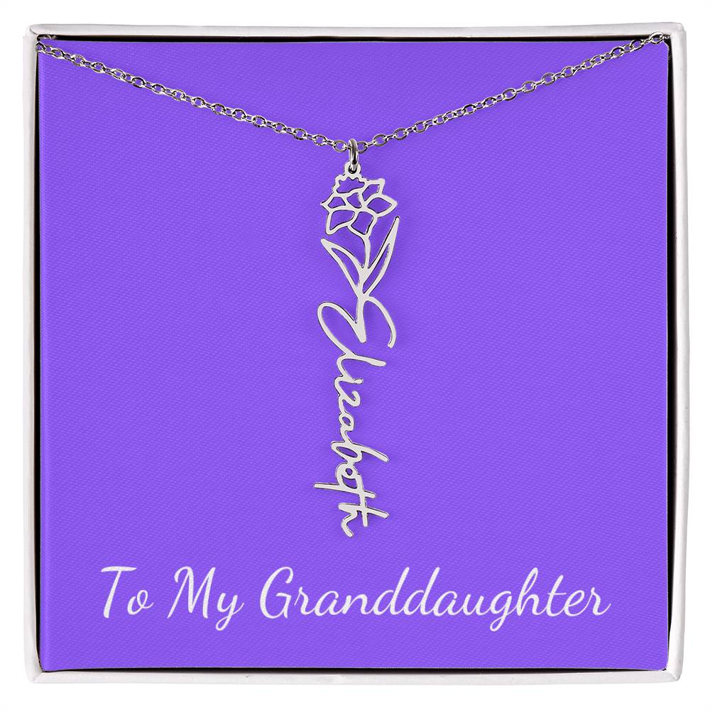 To My Granddaughter Necklace, Personalize with Name and Birth Month Flower, Purple - Get Deerty