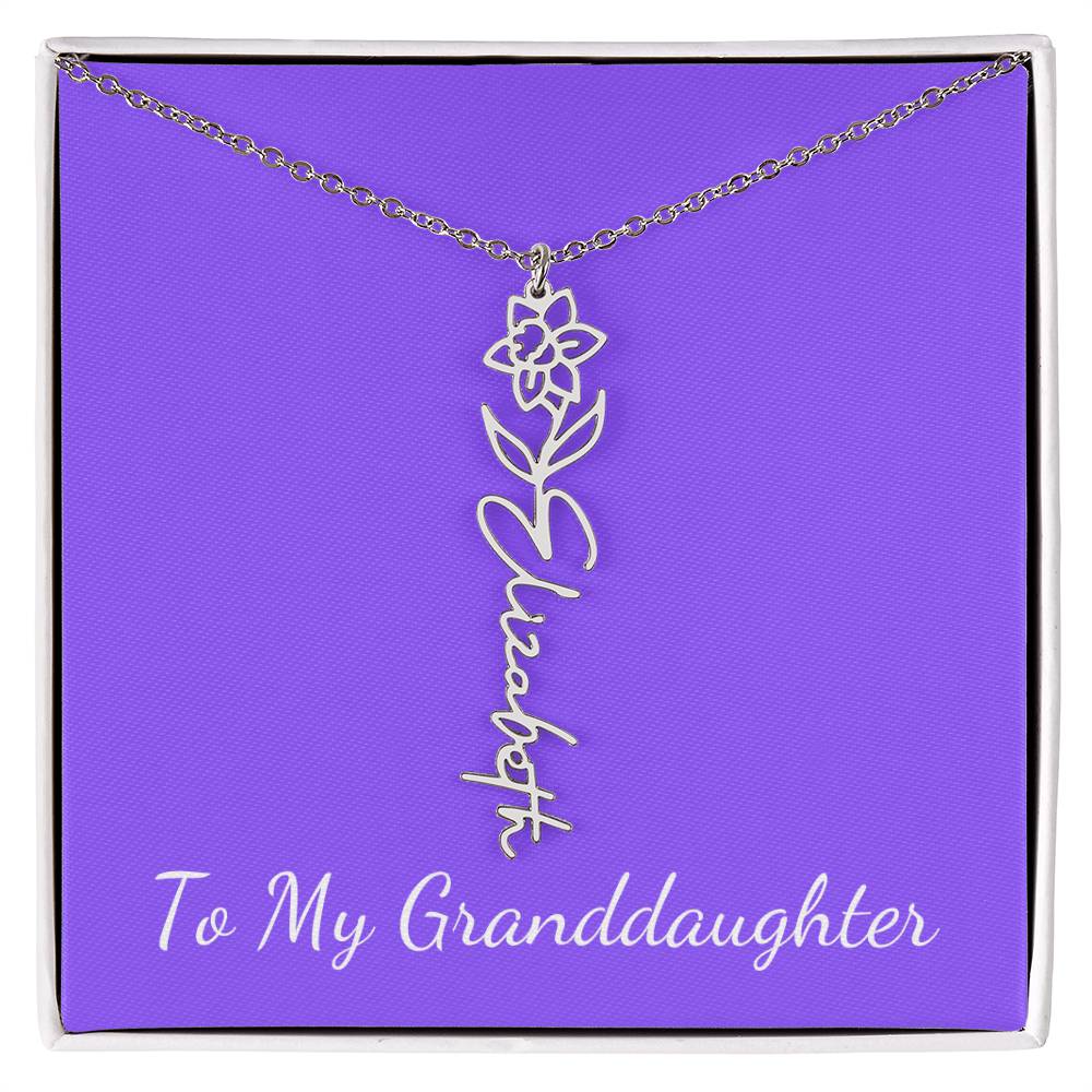 To My Granddaughter Necklace, Personalize with Name and Birth Month Flower, Purple - Get Deerty