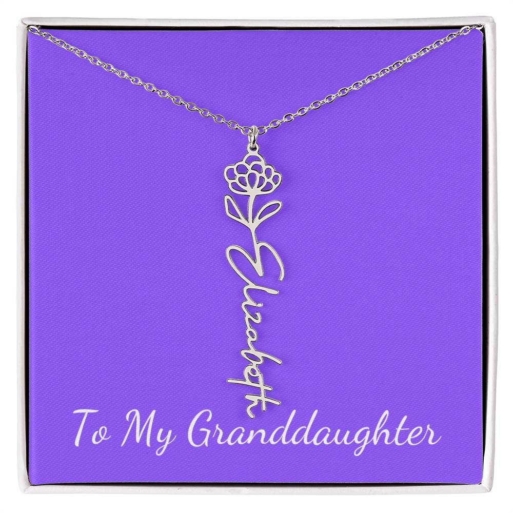 To My Granddaughter Necklace, Personalize with Name and Birth Month Flower, Purple - Get Deerty