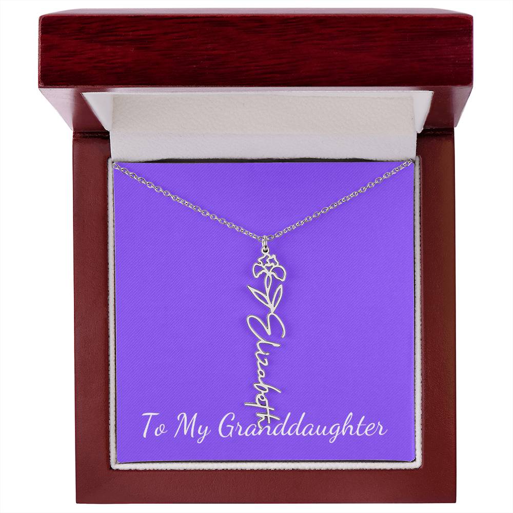 To My Granddaughter Necklace, Personalize with Name and Birth Month Flower, Purple - Get Deerty