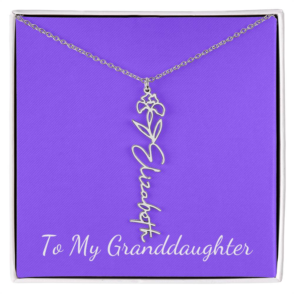 To My Granddaughter Necklace, Personalize with Name and Birth Month Flower, Purple - Get Deerty