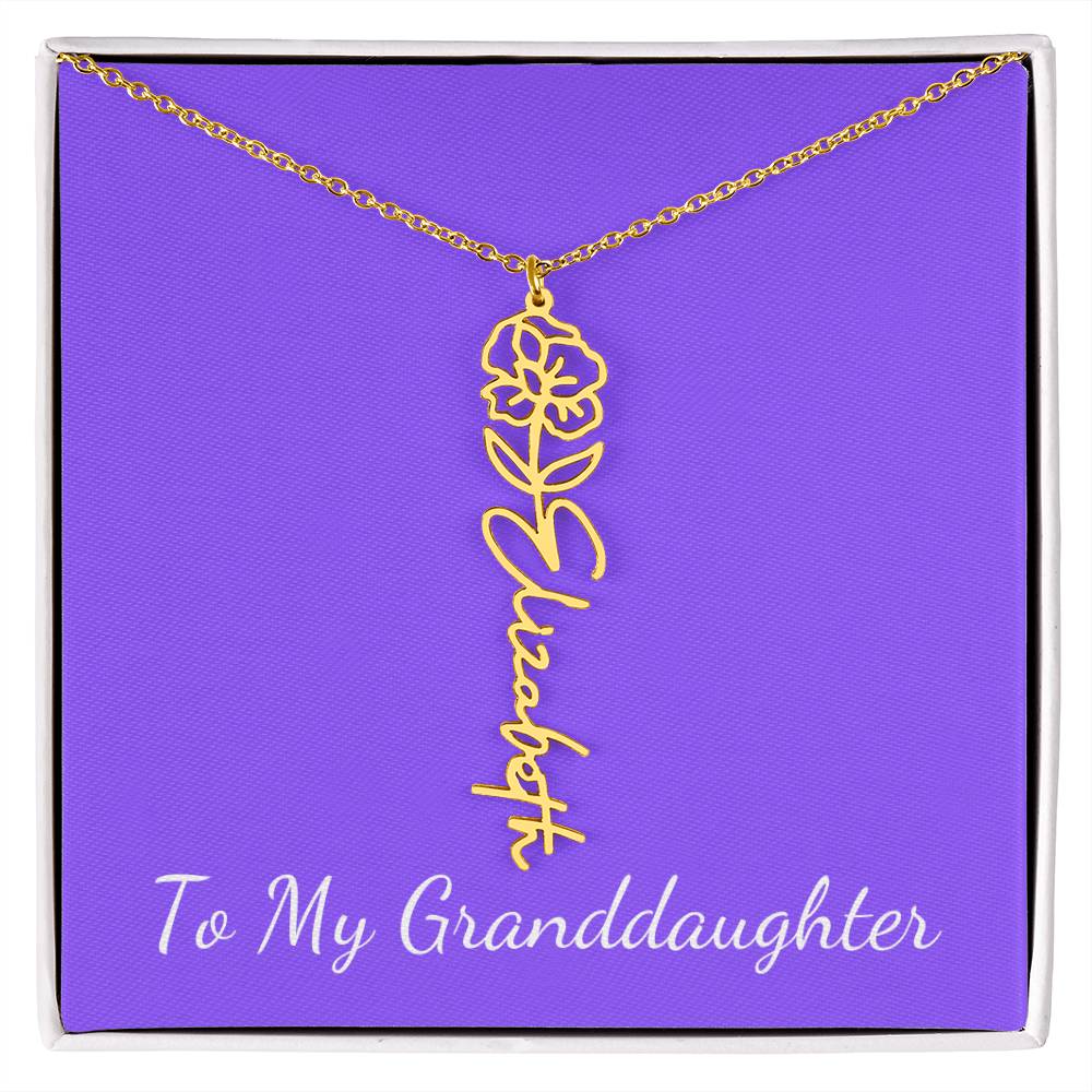 To My Granddaughter Necklace, Personalize with Name and Birth Month Flower, Purple - Get Deerty