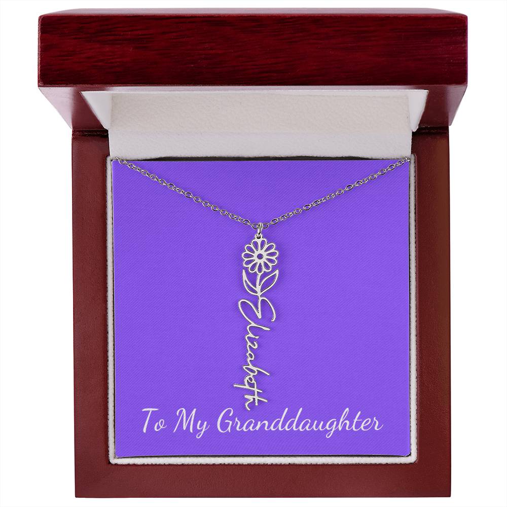 To My Granddaughter Necklace, Personalize with Name and Birth Month Flower, Purple - Get Deerty