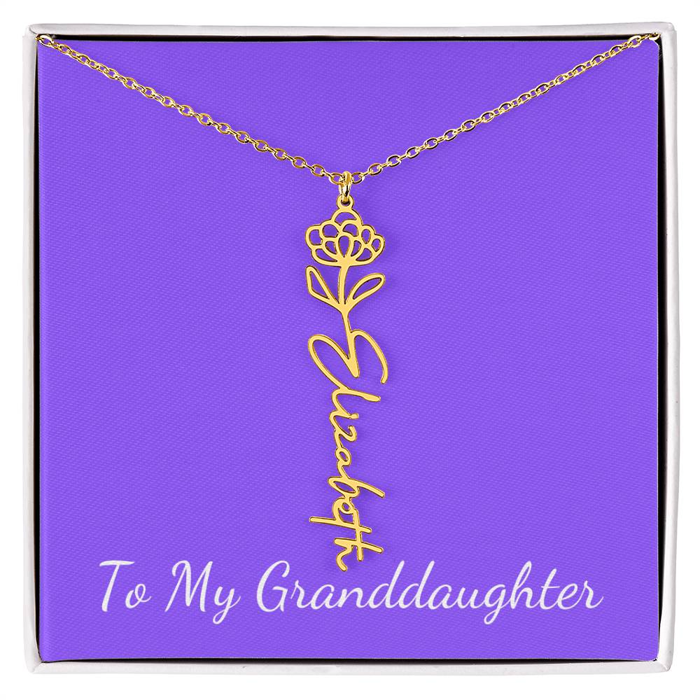 To My Granddaughter Necklace, Personalize with Name and Birth Month Flower, Purple - Get Deerty