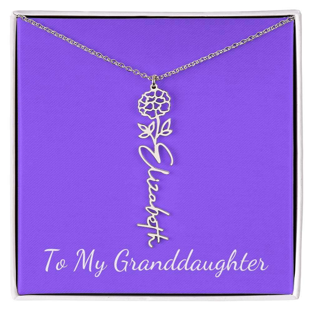 To My Granddaughter Necklace, Personalize with Name and Birth Month Flower, Purple - Get Deerty