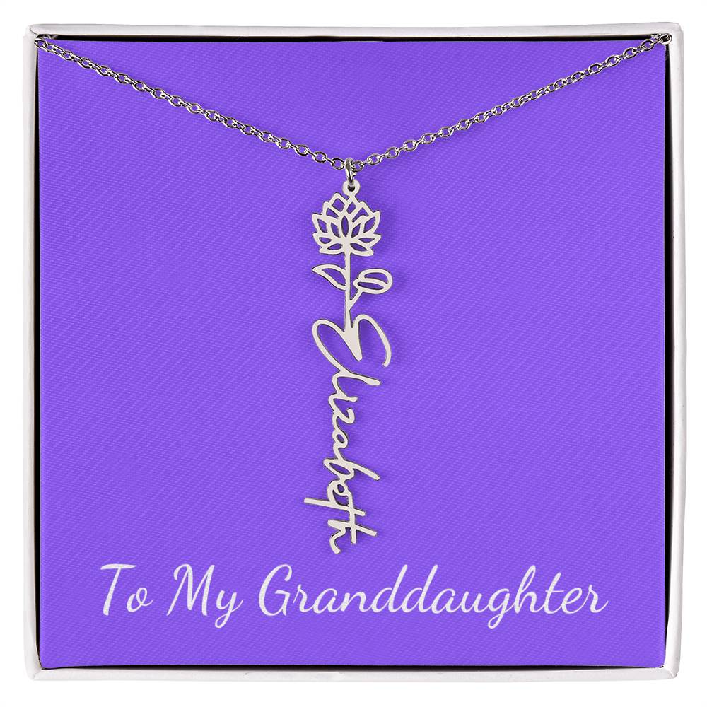 To My Granddaughter Necklace, Personalize with Name and Birth Month Flower, Purple - Get Deerty