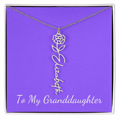 To My Granddaughter Necklace, Personalize with Name and Birth Month Flower, Purple - Get Deerty