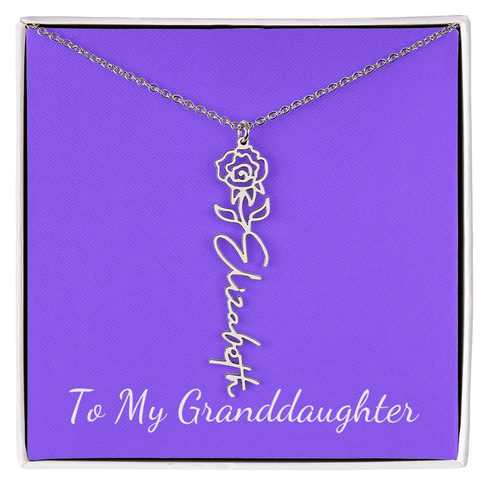 To My Granddaughter Necklace, Personalize with Name and Birth Month Flower, Purple - Get Deerty