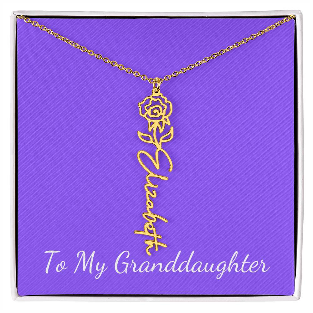 To My Granddaughter Necklace, Personalize with Name and Birth Month Flower, Purple - Get Deerty