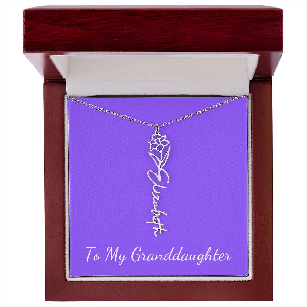 To My Granddaughter Necklace, Personalize with Name and Birth Month Flower, Purple - Get Deerty