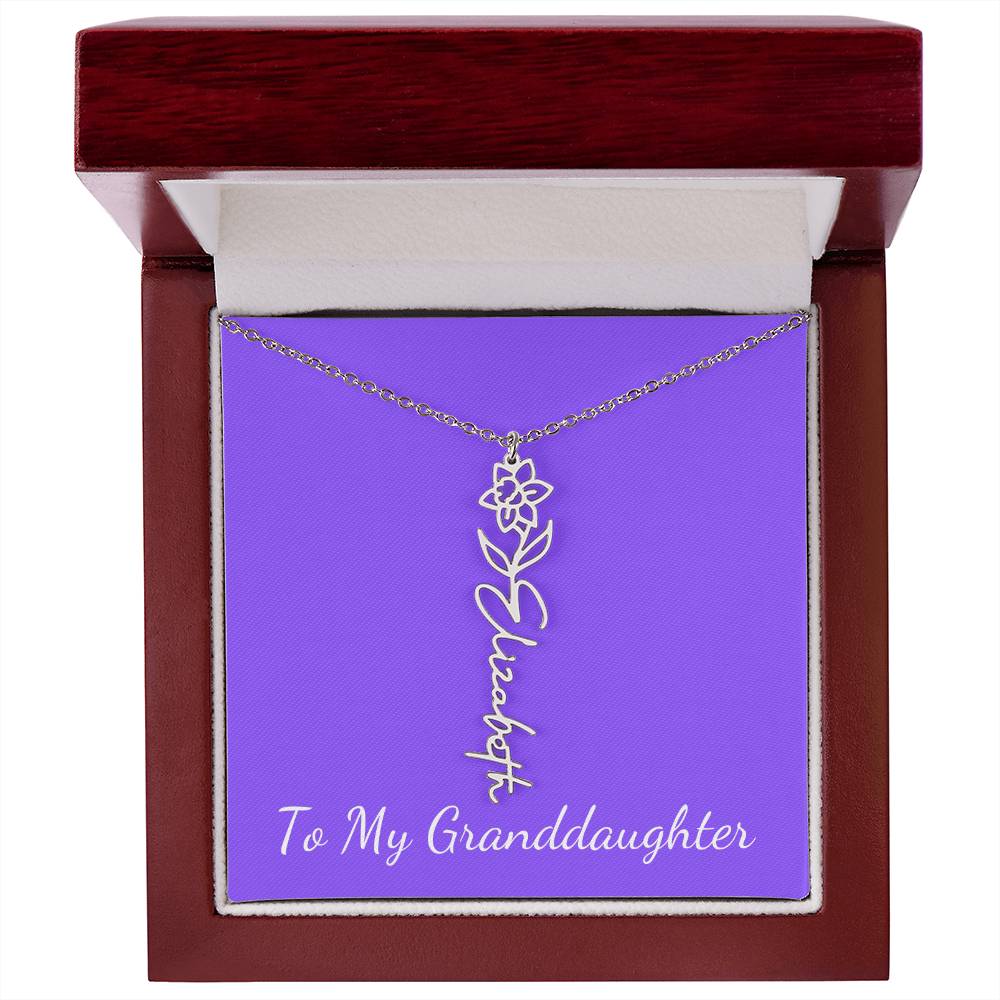 To My Granddaughter Necklace, Personalize with Name and Birth Month Flower, Purple - Get Deerty