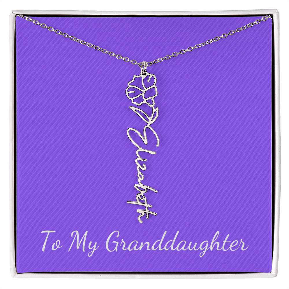 To My Granddaughter Necklace, Personalize with Name and Birth Month Flower, Purple - Get Deerty