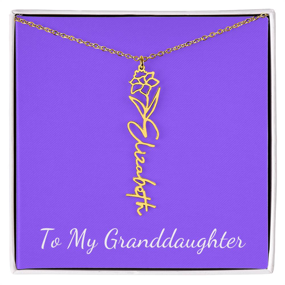 To My Granddaughter Necklace, Personalize with Name and Birth Month Flower, Purple - Get Deerty