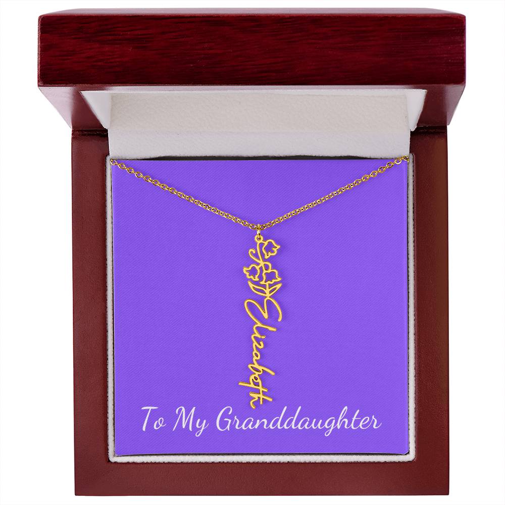 To My Granddaughter Necklace, Personalize with Name and Birth Month Flower, Purple - Get Deerty