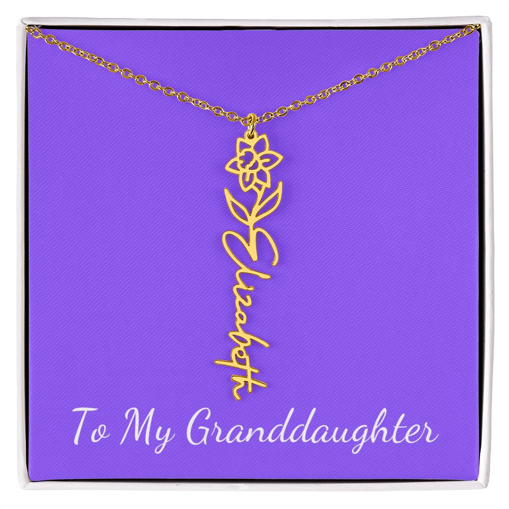 To My Granddaughter Necklace, Personalize with Name and Birth Month Flower, Purple - Get Deerty