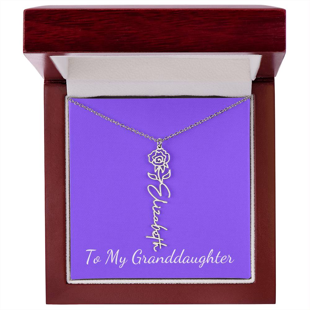 To My Granddaughter Necklace, Personalize with Name and Birth Month Flower, Purple - Get Deerty