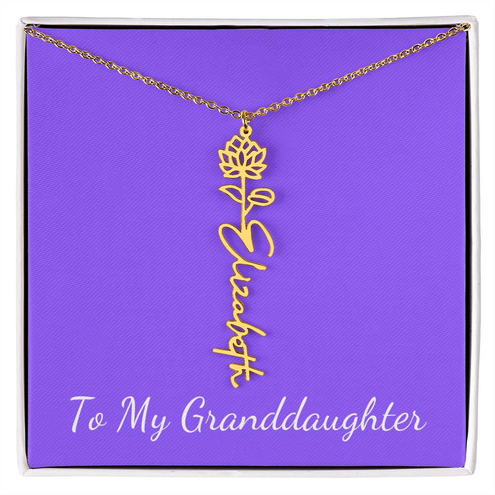 To My Granddaughter Necklace, Personalize with Name and Birth Month Flower, Purple - Get Deerty