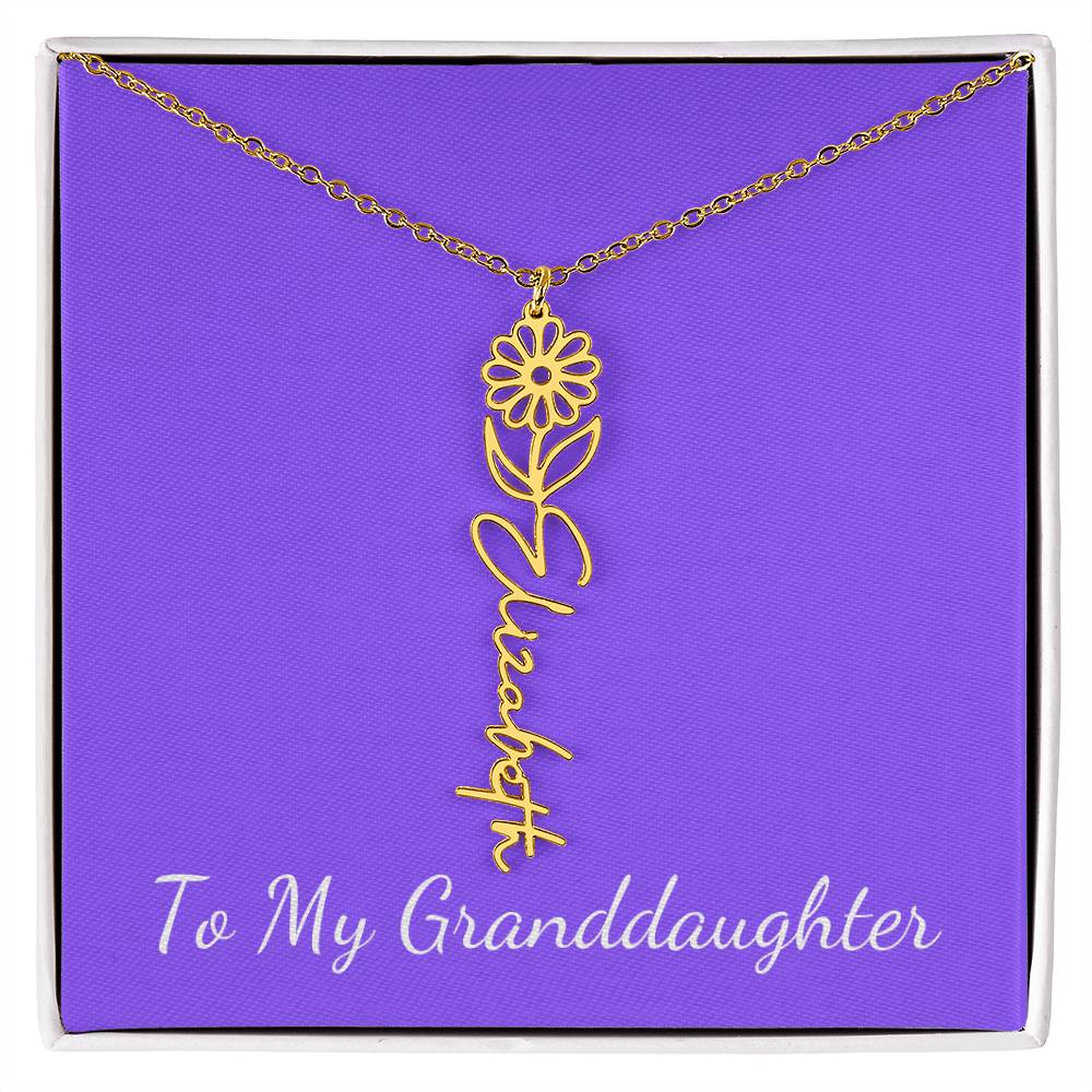 To My Granddaughter Necklace, Personalize with Name and Birth Month Flower, Purple - Get Deerty