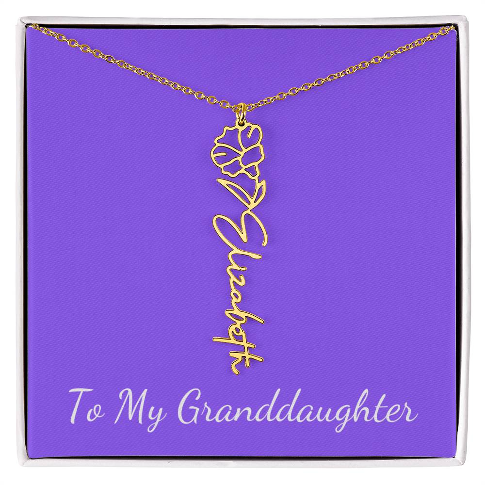 To My Granddaughter Necklace, Personalize with Name and Birth Month Flower, Purple - Get Deerty