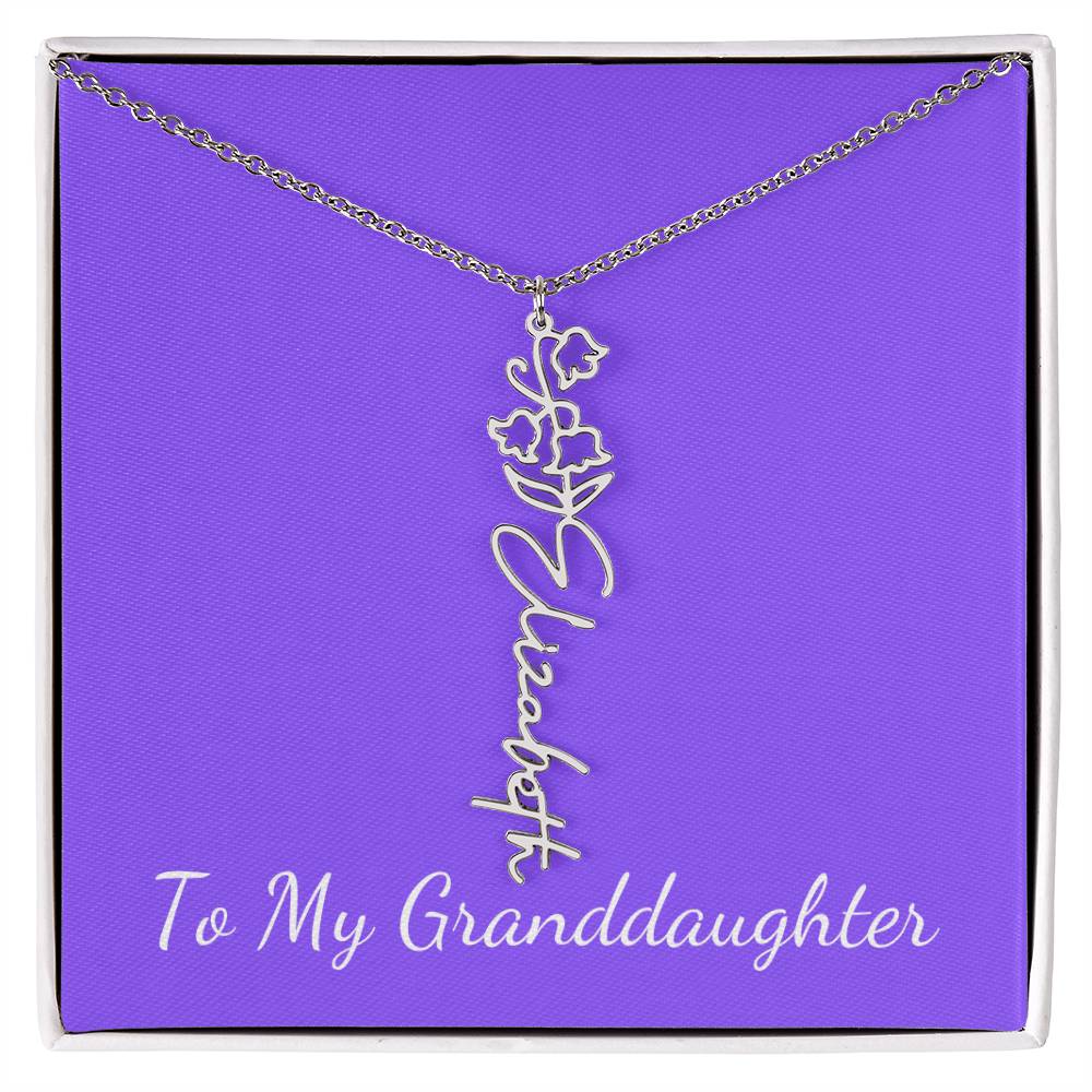 To My Granddaughter Necklace, Personalize with Name and Birth Month Flower, Purple - Get Deerty