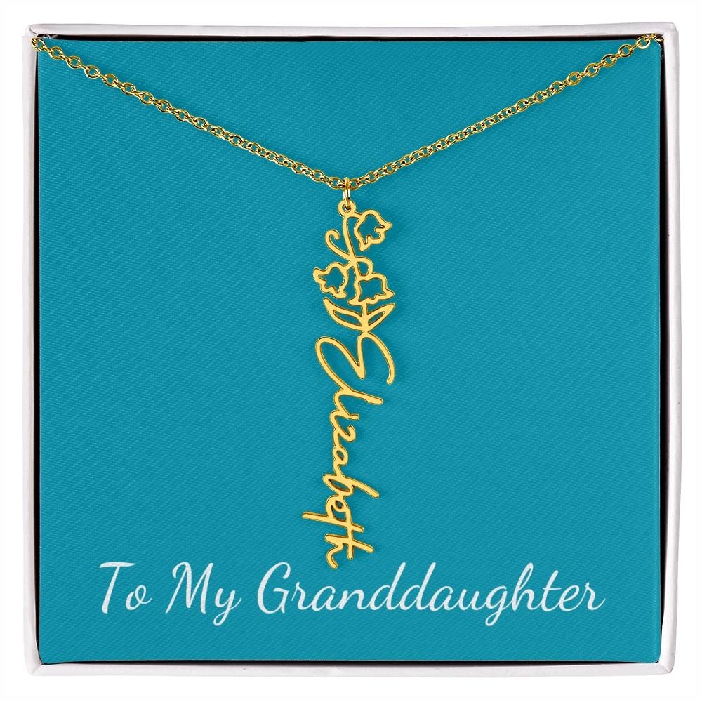 To My Granddaughter Necklace Personalize with Name and Birth Month Flower | Teal - Get Deerty