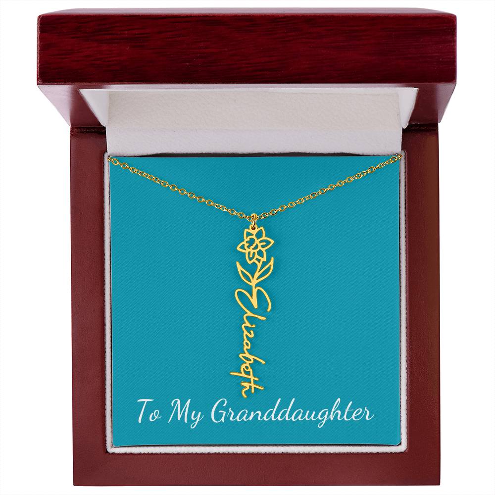 To My Granddaughter Necklace Personalize with Name and Birth Month Flower | Teal - Get Deerty