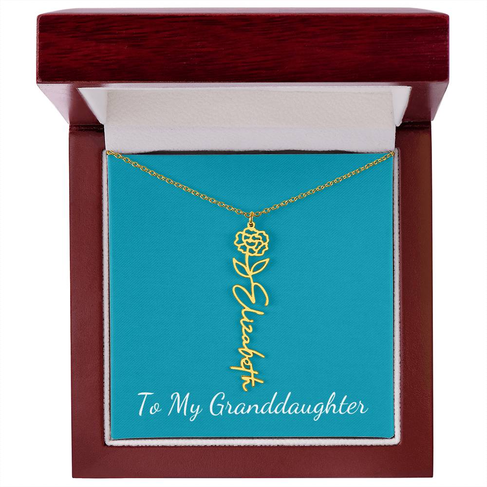 To My Granddaughter Necklace Personalize with Name and Birth Month Flower | Teal - Get Deerty