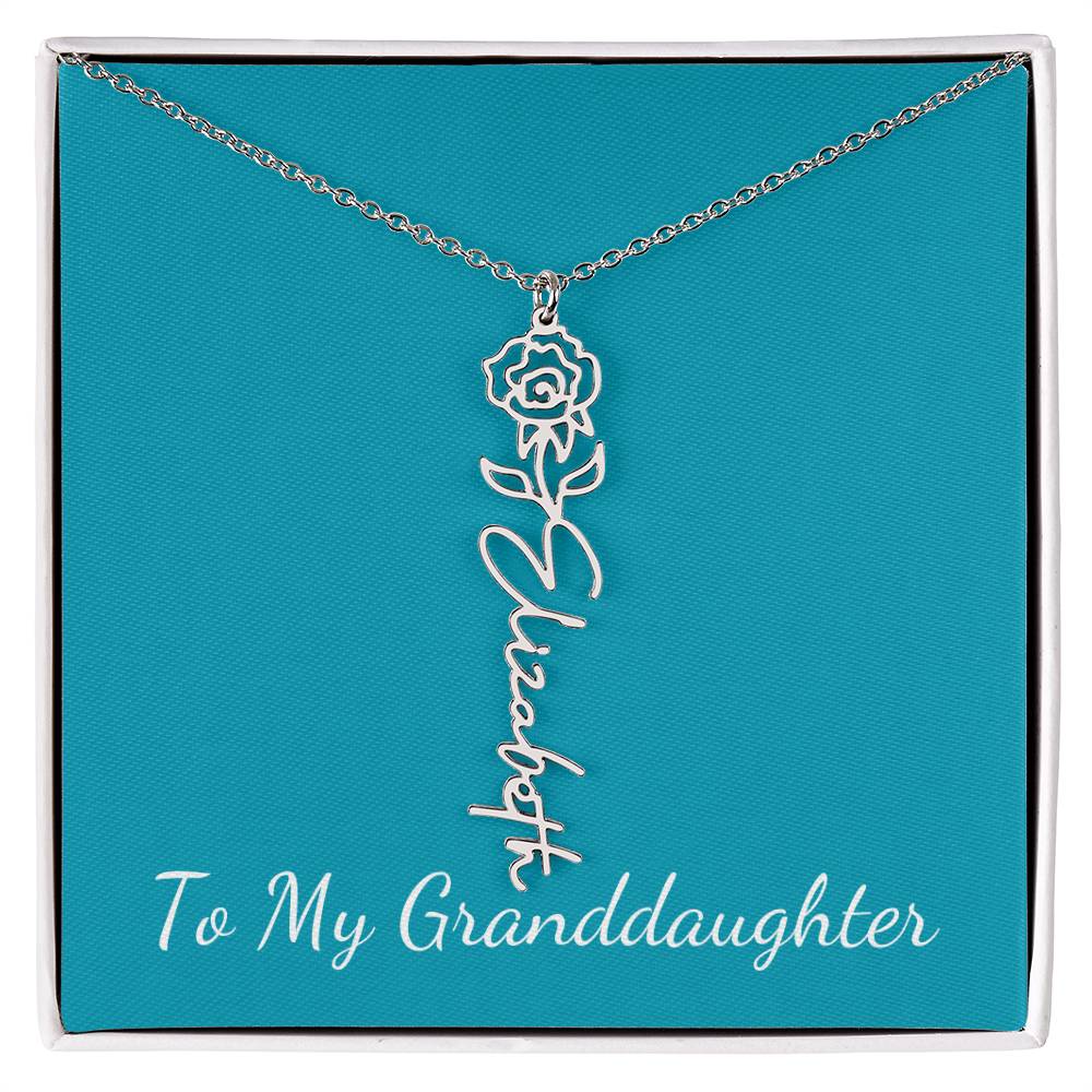 To My Granddaughter Necklace Personalize with Name and Birth Month Flower | Teal - Get Deerty