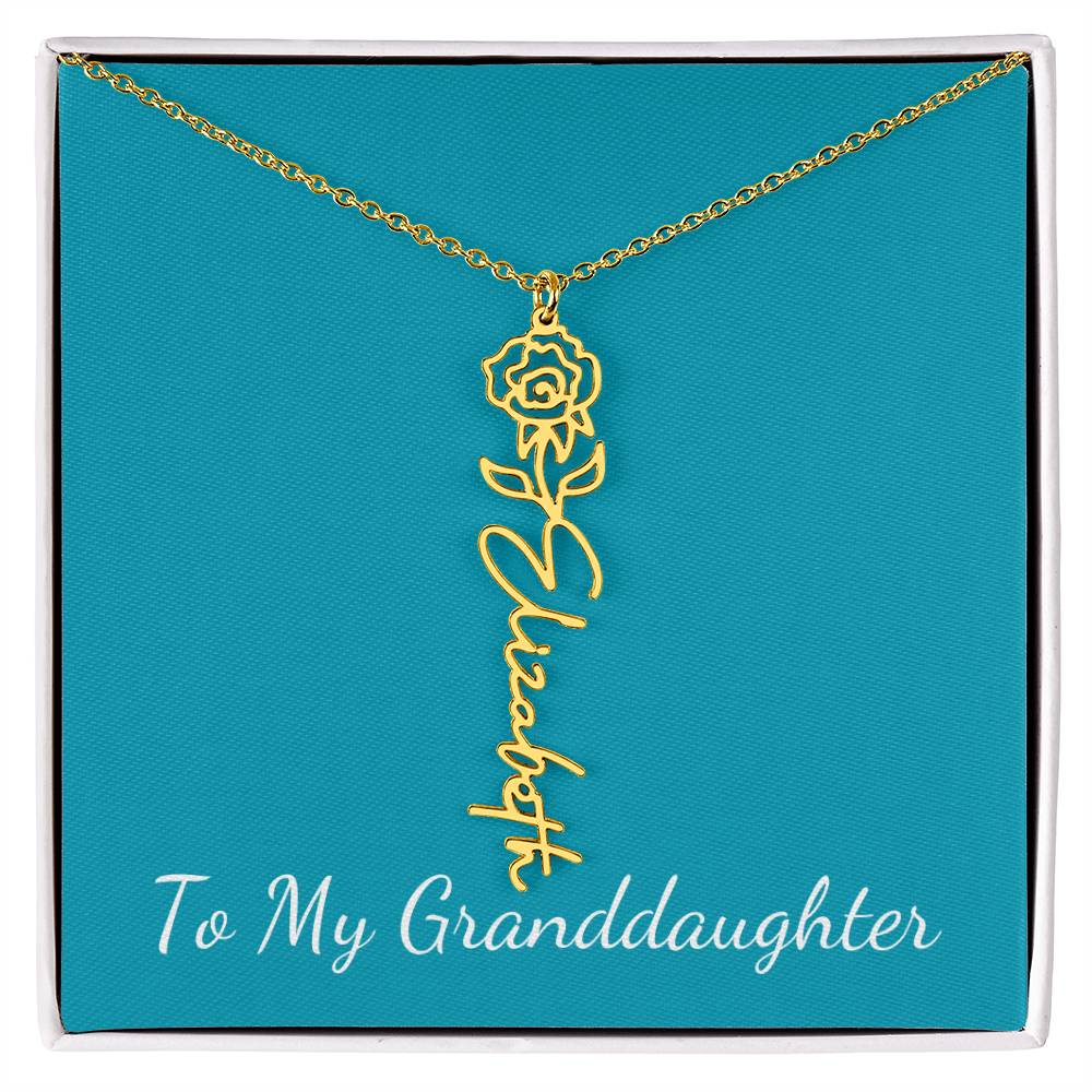 To My Granddaughter Necklace Personalize with Name and Birth Month Flower | Teal - Get Deerty