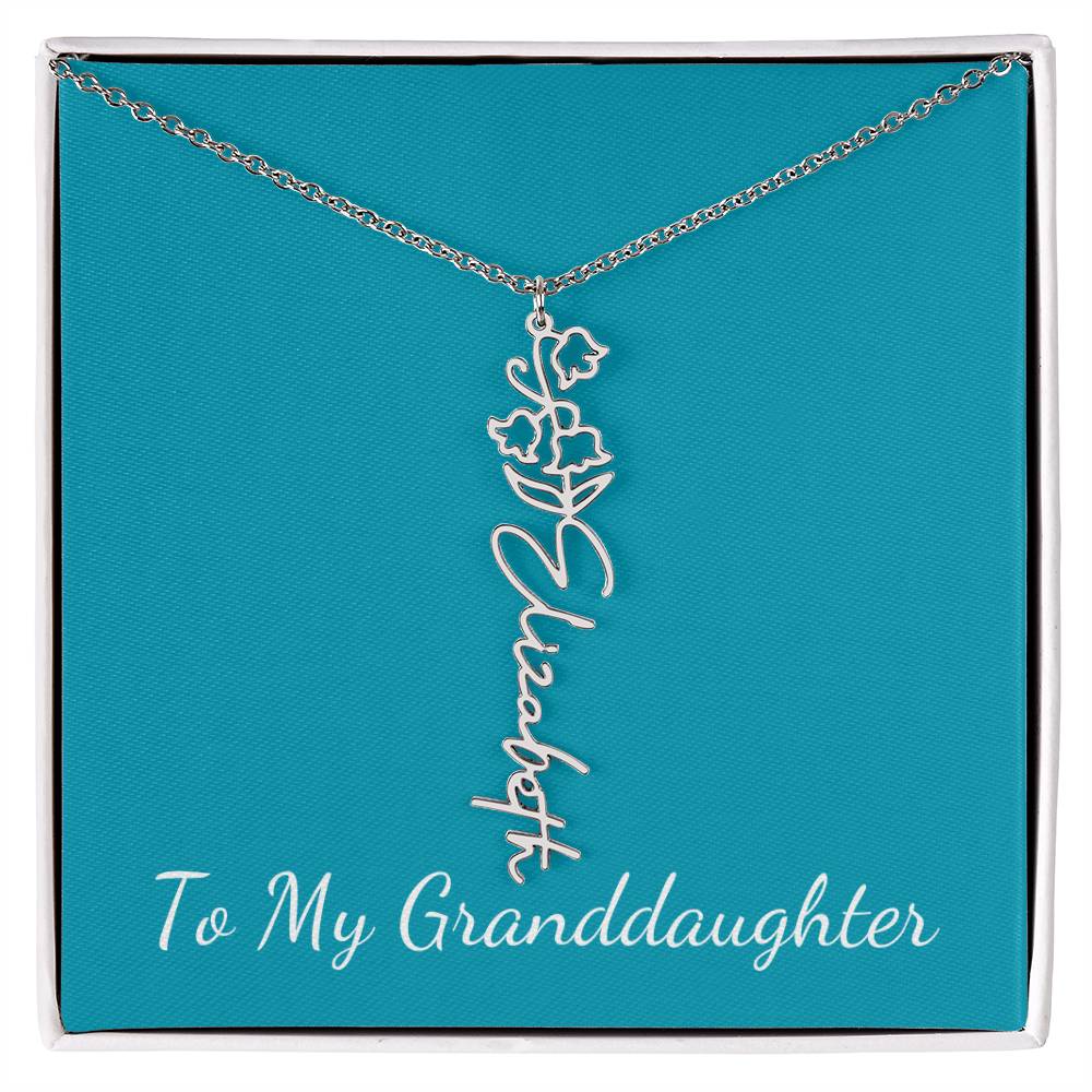 To My Granddaughter Necklace Personalize with Name and Birth Month Flower | Teal - Get Deerty