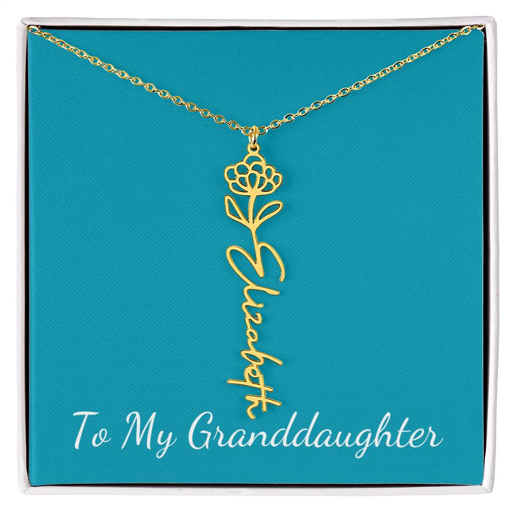 To My Granddaughter Necklace Personalize with Name and Birth Month Flower | Teal - Get Deerty