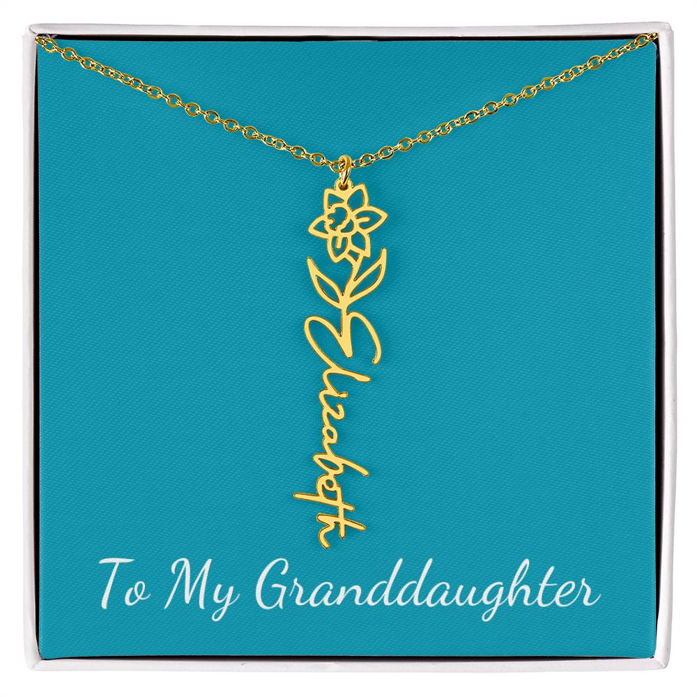 To My Granddaughter Necklace Personalize with Name and Birth Month Flower | Teal - Get Deerty